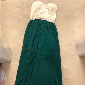 High-low green and white dress